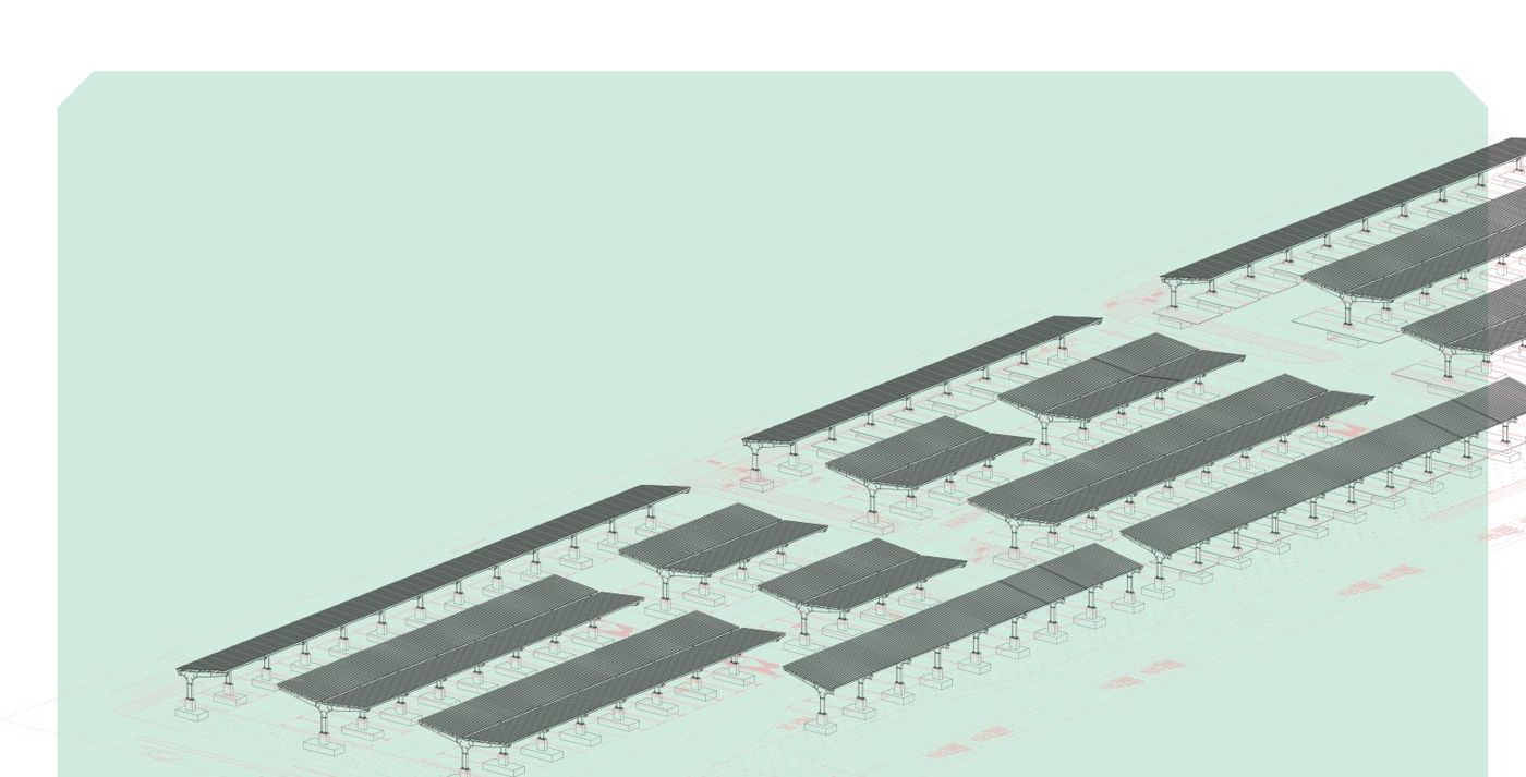 Parkplatzüberdachung mit PV-Anlage MASS Solar 1 (800 kW)